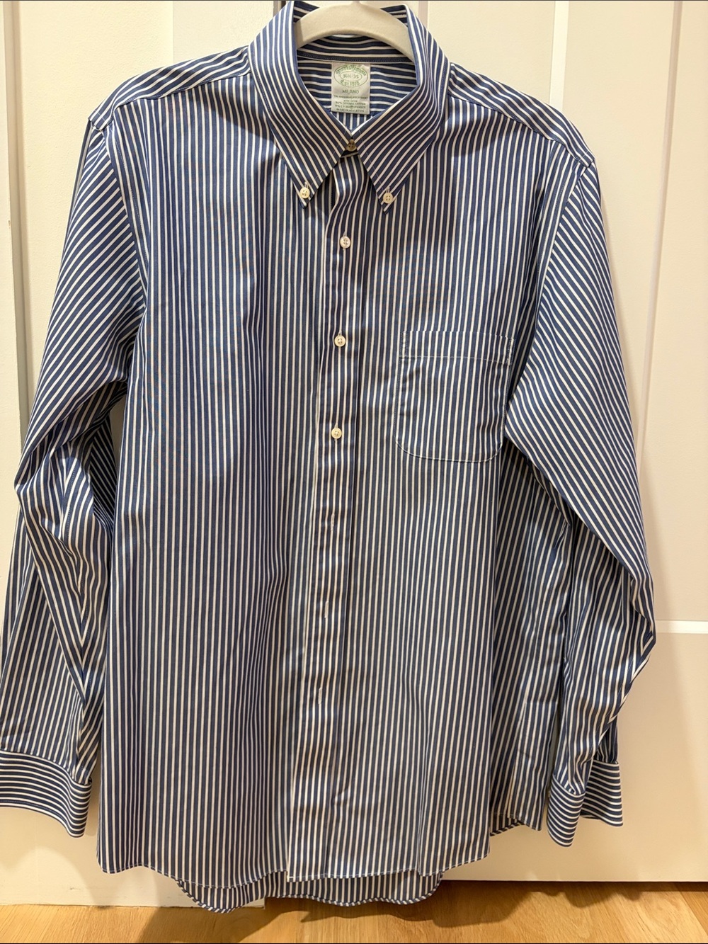Brooks Brothers 1818 Milano Men’s 16.5 35 Blue White Stripe Dress Shirt